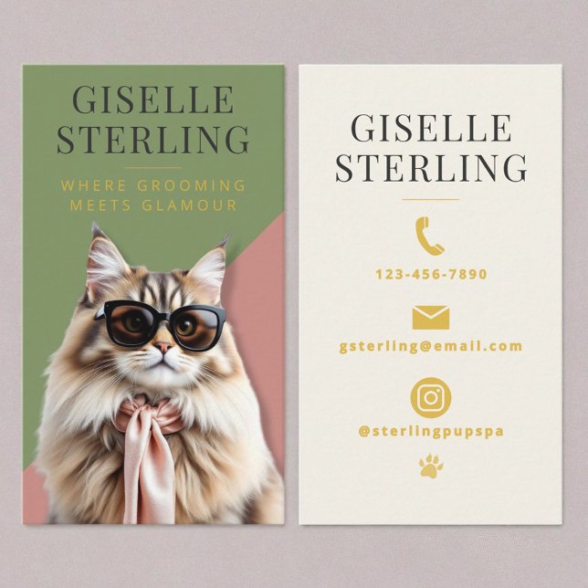 Luxury Cat Groomer Pampered Kitten Business Card (Creator Uploaded)