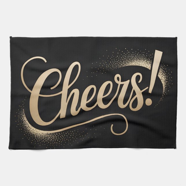 Luxury Celebration Greeting: Elegant Gold Script Kitchen Towel (Horizontal)