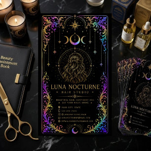 Luxury Celestial Hair Salon Mystical Moon QR Code Business Card