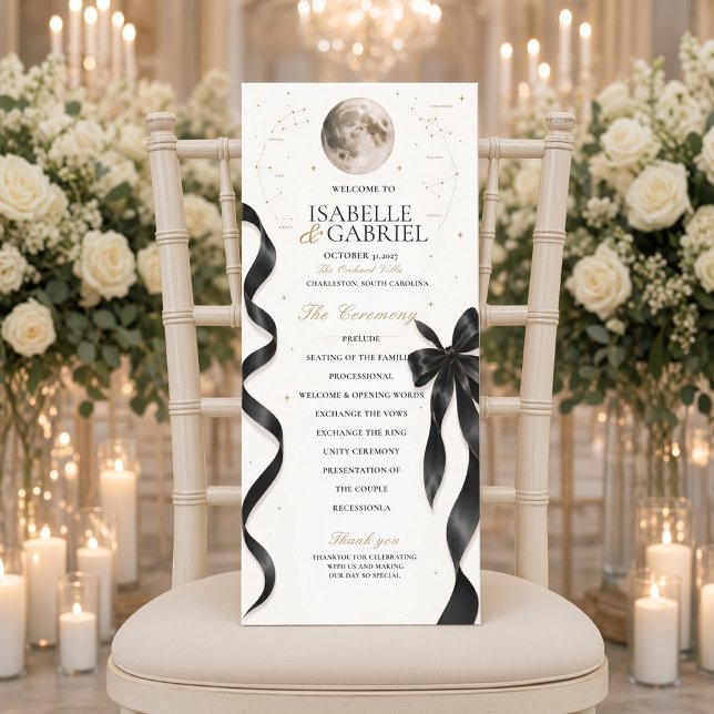 Luxury Celestial Moon Black Bow Wedding Program  (Creator Uploaded)