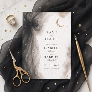 Luxury Celestial Moon Save the Date Card Black