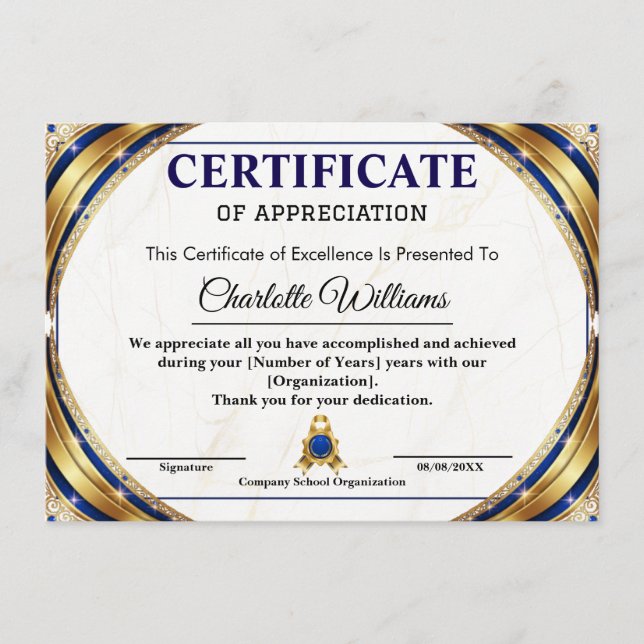 Luxury Certificate of Appreciation Award Template (Front)