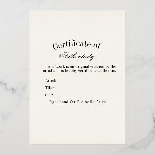 Luxury Certificate of Authenticity Sticker   Ivory Foil Holiday Card