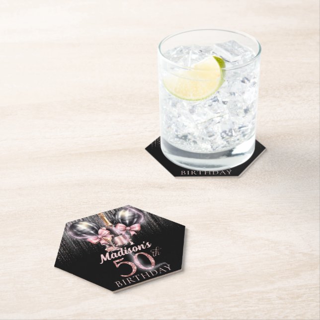 Luxury Champagne 50th Birthday Personalized Paper Coaster (Insitu)