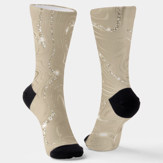Luxury Champagne Background Beige Glitter Socks (Angled)