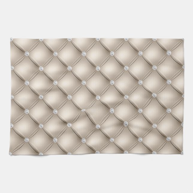 Luxury Champagne Diamond Tufted Pattern Kitchen Towel (Horizontal)