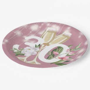 Luxury Champagne Floral 30th Birthday Paper Plate