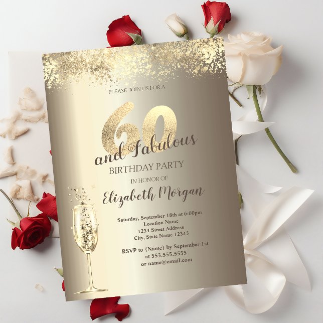 Luxury Champagne Glass Gold Confetti 60th Birthday Invitation (Creator Uploaded)