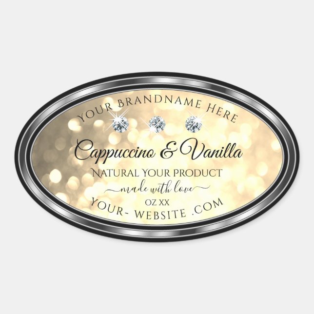 Luxury Champagne Glitter Product Labels Diamonds  (Front)