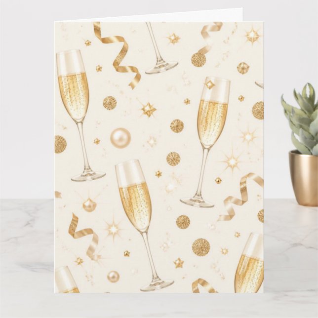 Luxury Champagne Gold Confetti Pattern | Elegant C Card (Small Plant)