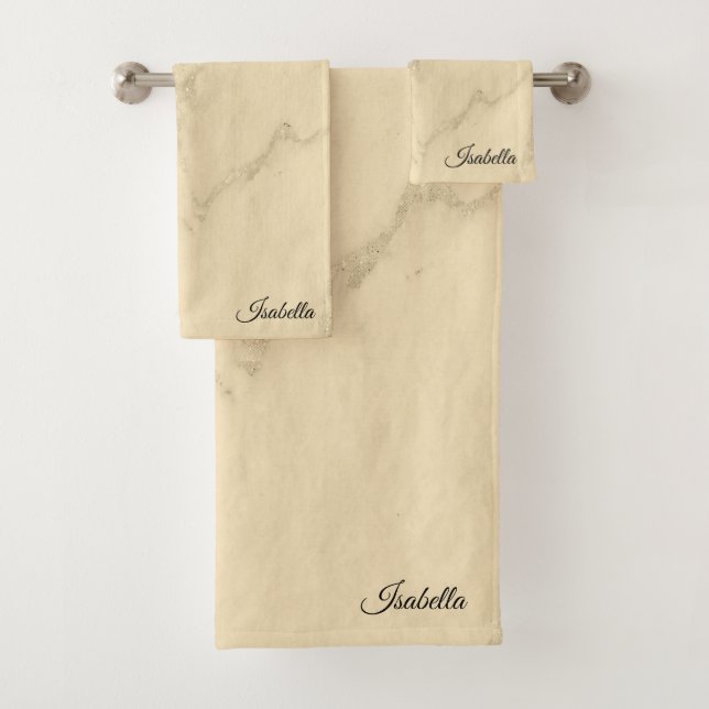Luxury Champagne Gold Glitter Marble Customize Bath Towel Set (Insitu)