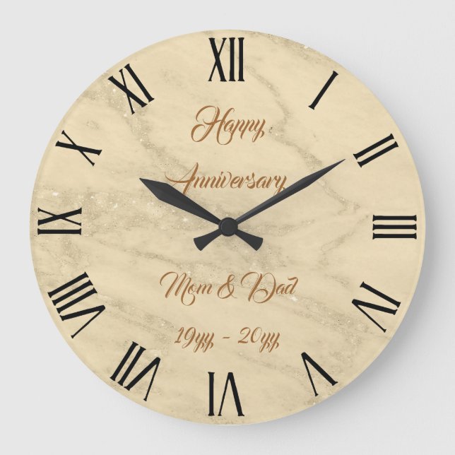 Luxury Champagne Gold Glitter Marble Customize Large Clock (Front)