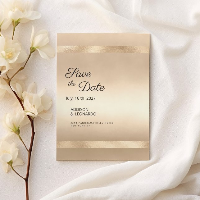 Luxury champagne gold minimalist Save the Date  Invitation (Luxury champagne gold minimalist Save the Date)