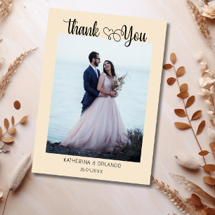 Luxury Champagne Script with Heart Wedding Photo Thank You Card