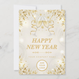 Luxury Champagne & White Business Happy New Year Holiday Card