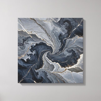 Luxury Charcoal Grey Swirl Marble Gold Cracks Wall Canvas Print