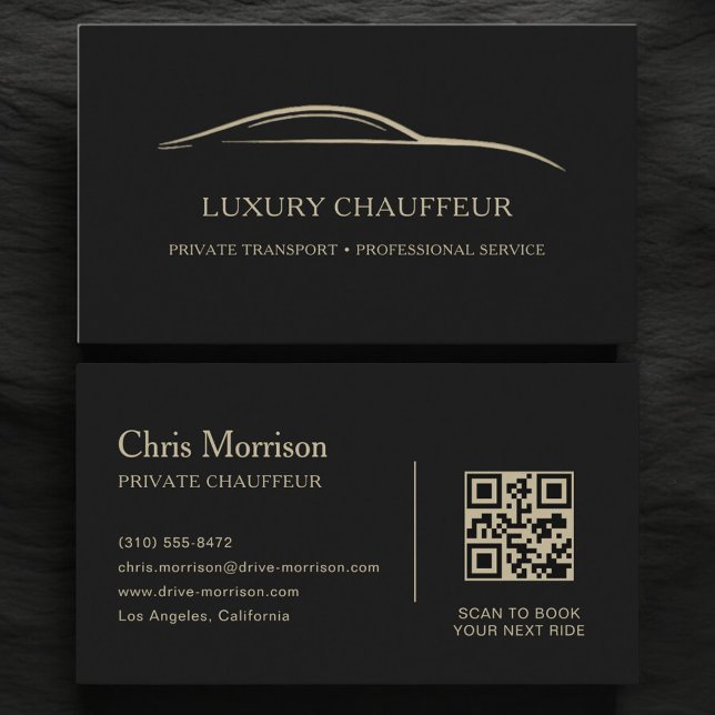 Luxury Chauffeur QR Code Black & Gold Business Card (Creator Uploaded)