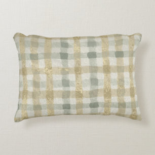Luxury Checked, Gold Grey Beigi Pattern Accent Pillow