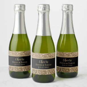 Luxury Cheers Mini Sparkling Wine Gold Glitter Pea Label