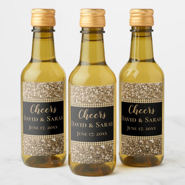 Luxury Cheers Mini Wine Label Gold Glitter Pearls (Bottles)