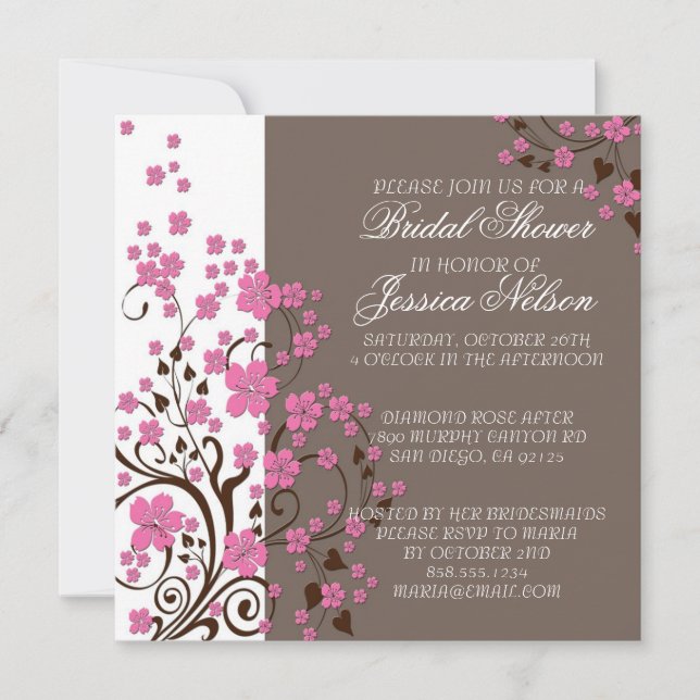 Luxury Cherry Blossom Brown Shower Invite (Front)
