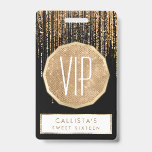 Luxury Chic Black Gold Sparkly Glitter Fringe Badge