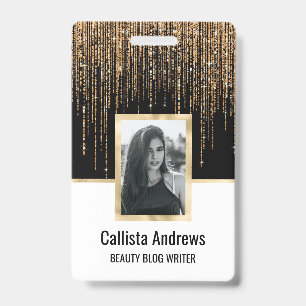 Luxury Chic Black Gold Sparkly Glitter Fringe Badge