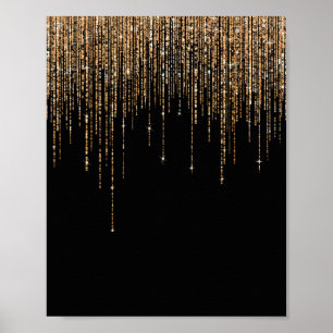 Luxury Chic Black Gold Sparkly Glitter Fringe Poster