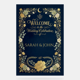 Luxury chic elegant navy floral welcome wedding acrylic sign