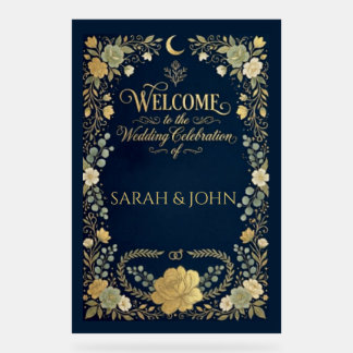Luxury chic elegant navy floral welcome wedding acrylic sign