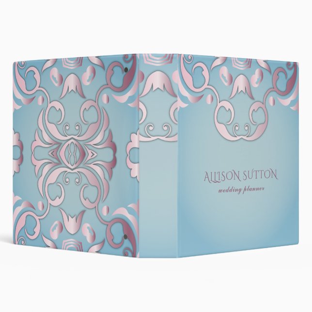 Luxury Chic Elegant Pink Border On Aquamarine Blue Binder (Background)
