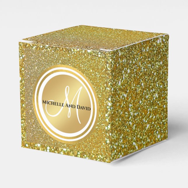 Luxury Chic Gold Glitter Signature Monogram  Favor Box (Front Side)