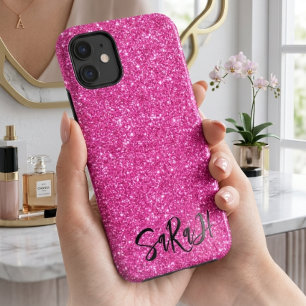Luxury Chic Pink Glitter Sparkle Personalized Name iPhone 11 Case
