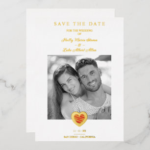 Luxury Chic Red & Gold Heart Photo Couple Wedding