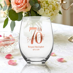 Luxury Chic Rose Gold Elegant 70th Birthday Stemless Wine Glass