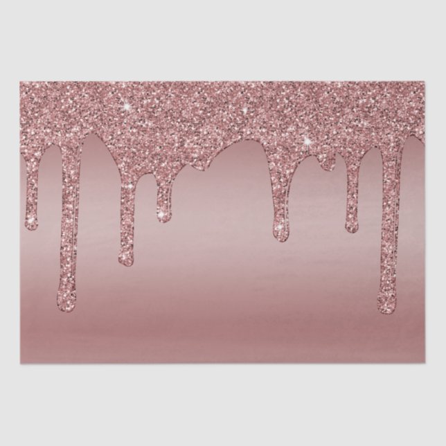 Luxury Chic Rose Gold Sparkle Glitter Drips Tissue Paper (Front)