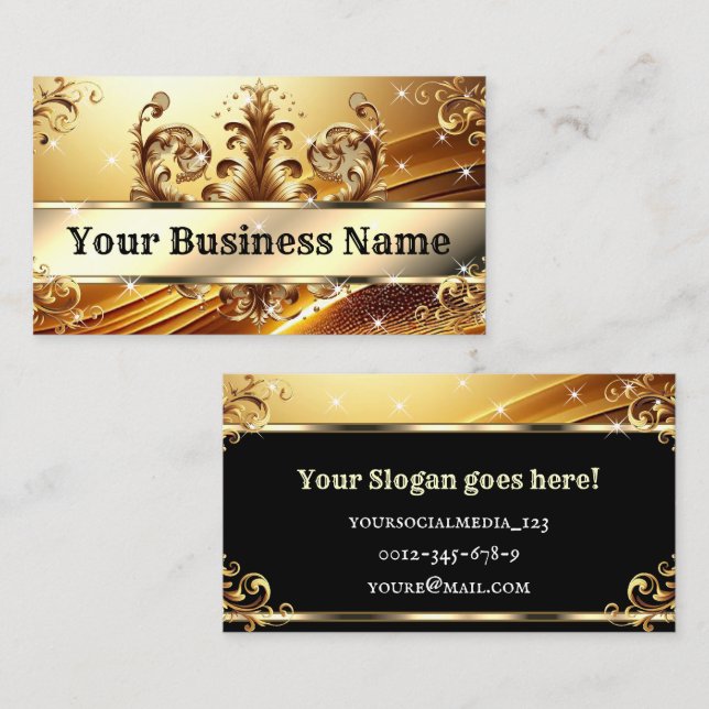 Luxury Chic Royal Ornament Glam Gold Golden Ombre Business Card (Front/Back)