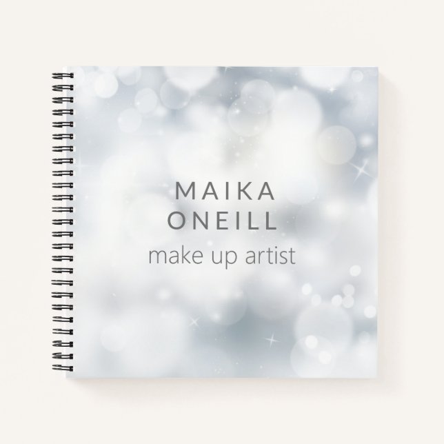 Luxury chic silver bokeh personalized notebook (Front)