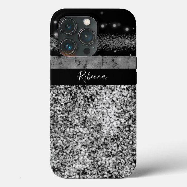 Luxury Chic Silver Gitter Signature Monogram Case-Mate iPhone Case (Back)