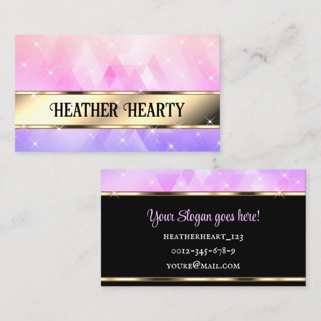 Luxury Chic Triangles Pattern Gold Purple Ombre Business Card (Front/Back)