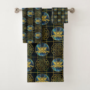 Luxury Chinese Golden Lotus on Abalone Bath Towel Set