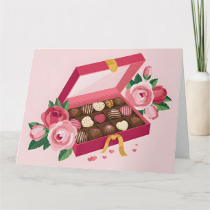 Luxury Chocolate Box with Pink Roses Card