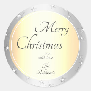 Luxury Christmas Gold and Silver Effect with Stars Classic Round Sticker