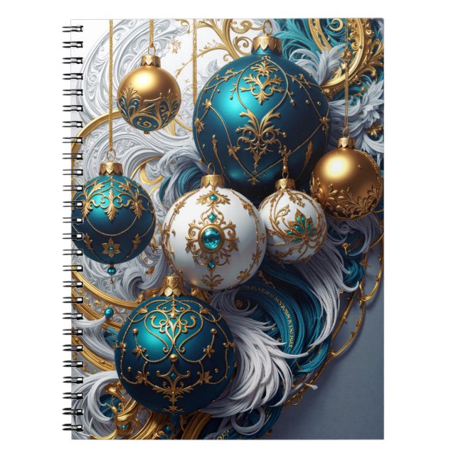 Luxury Christmas Ornaments Blue Gold Notebook (Front)