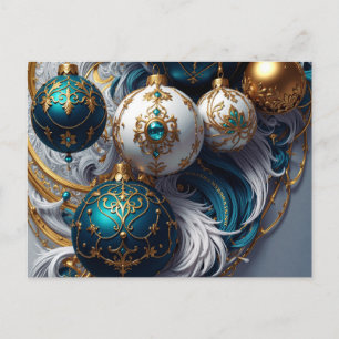 Luxury Christmas Ornaments Blue Gold Ornament Holiday Postcard