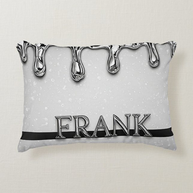 Luxury Chrome Drip Frank Name Reflective Silver M Accent Pillow (Front)