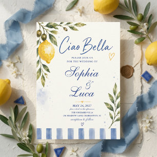 Luxury Ciao Bella Italian Lemon Amalfi Coast Blue Invitation