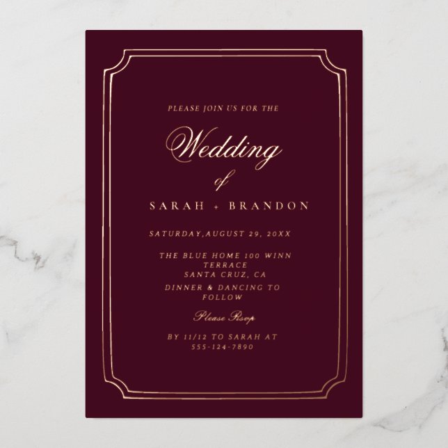 Luxury Classic Burgundy Gold Frame Wedding (Front)