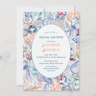 Luxury Coastal Chinoiserie Seashell Bridal Shower Invitation