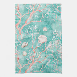 Luxury Coastal Coral Pattern Kitchen Towel